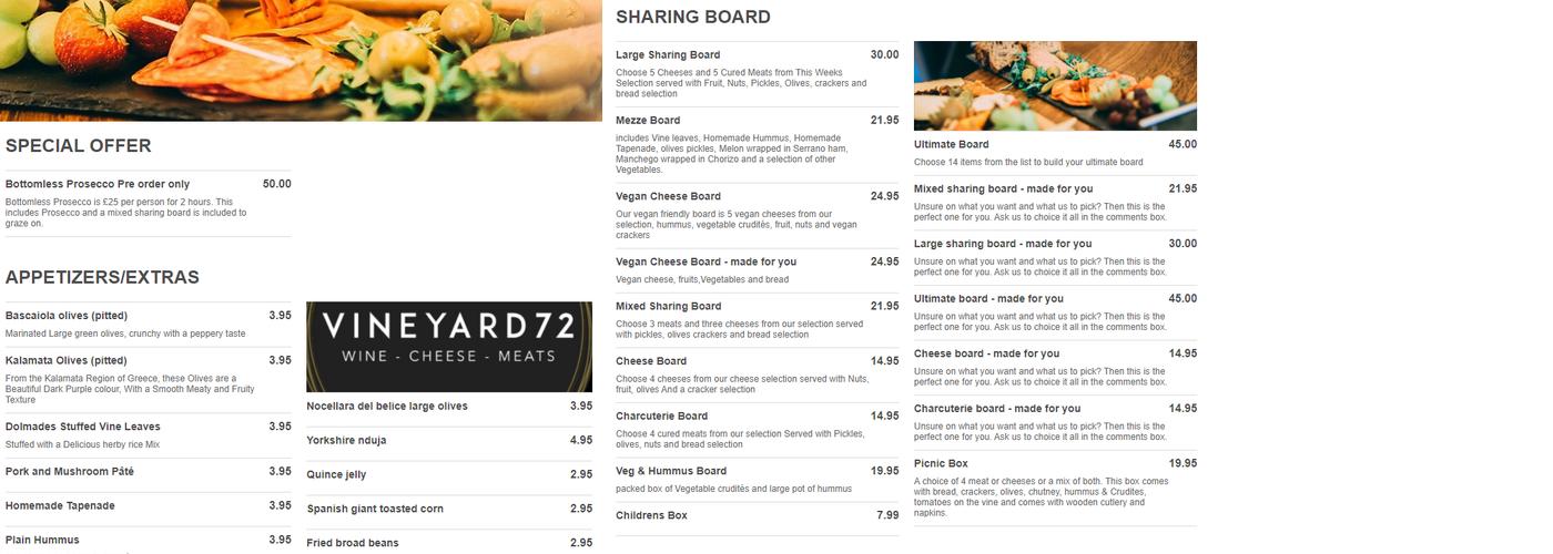 Vineyard 72 Whitley Bay Menu