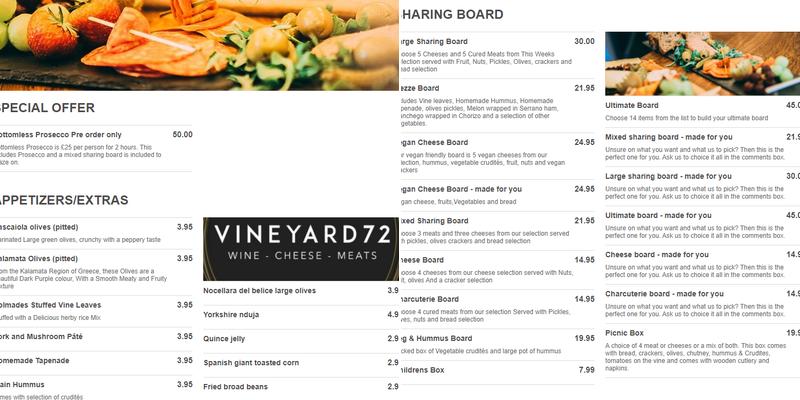 Vineyard 72 Whitley Bay Menu