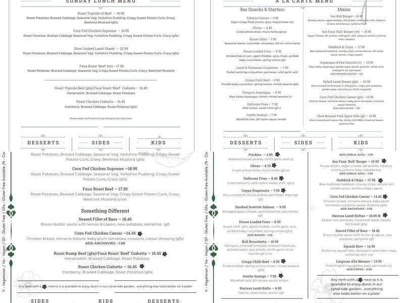 The Bull at Berkhamsted Menu