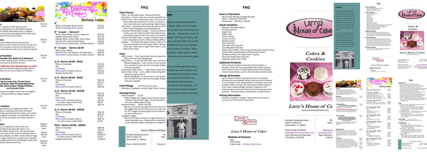 Larry's House of Cakes Menu