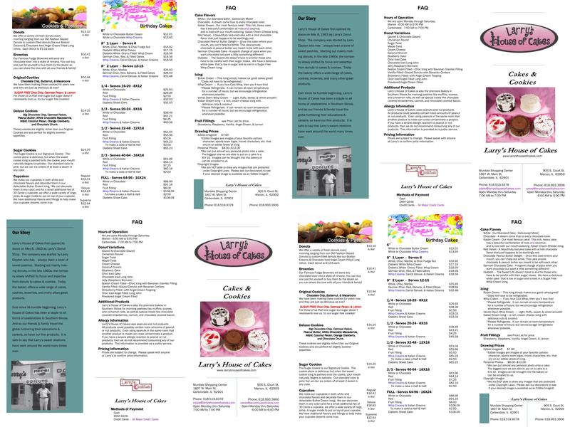 Larry's House of Cakes Menu
