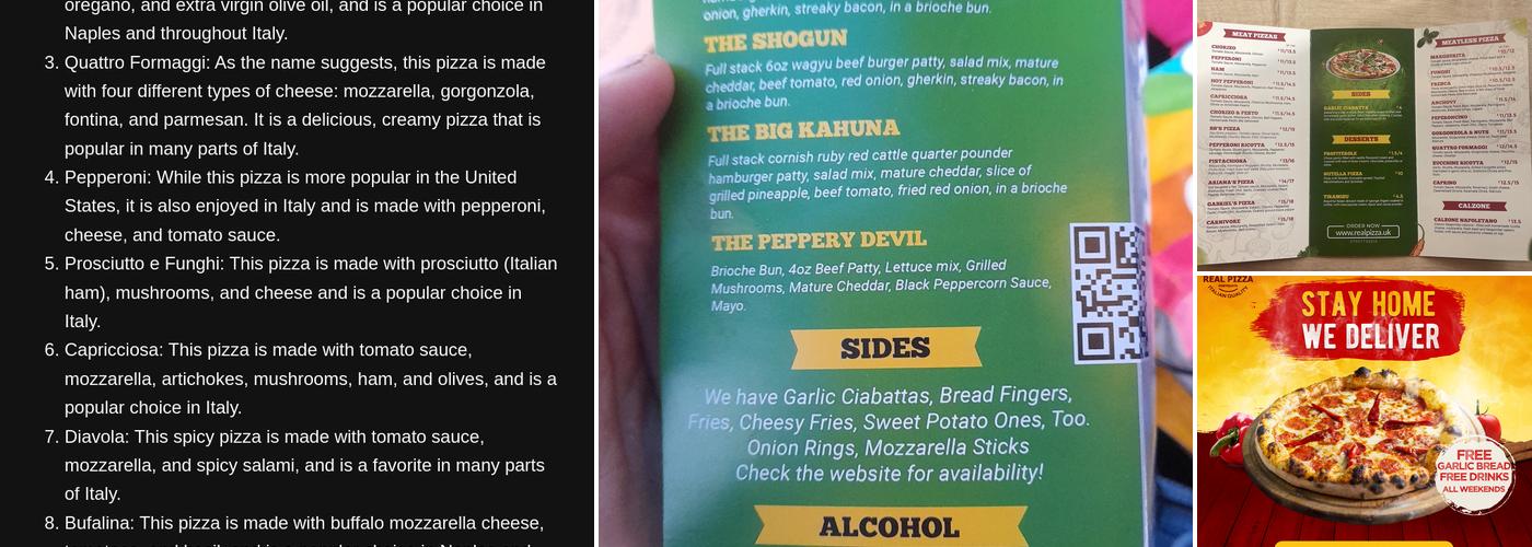 Real Pizza Menu