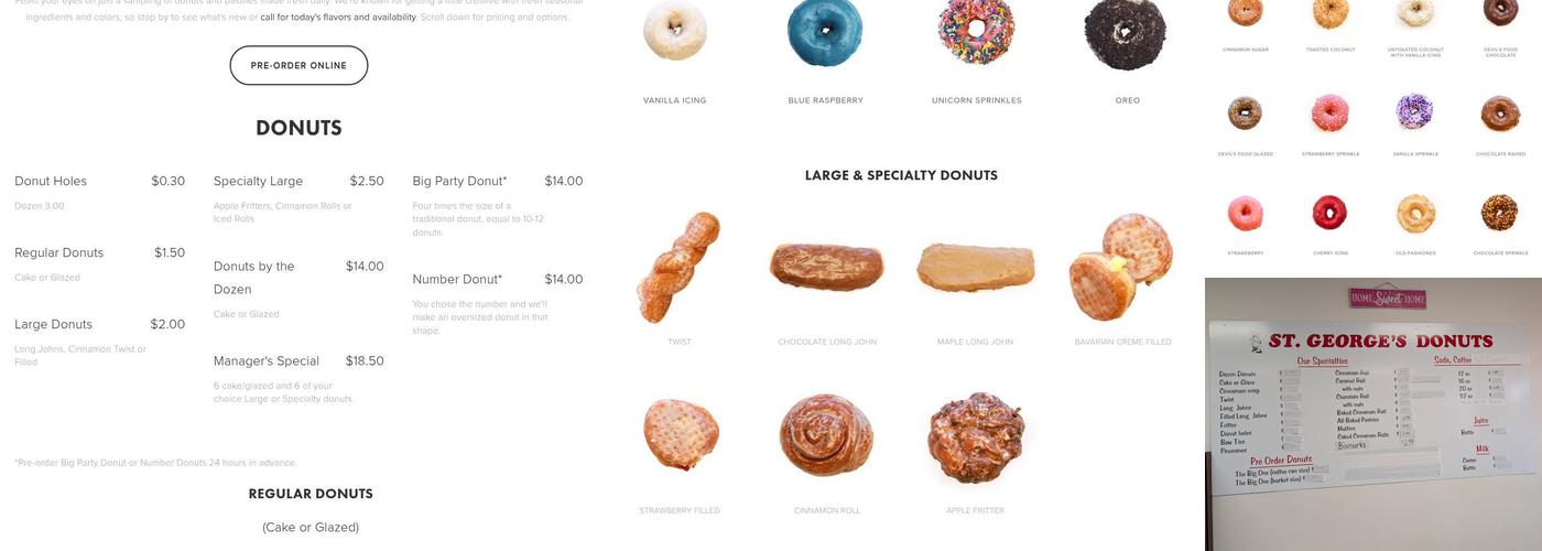 St. George's Donuts Menu