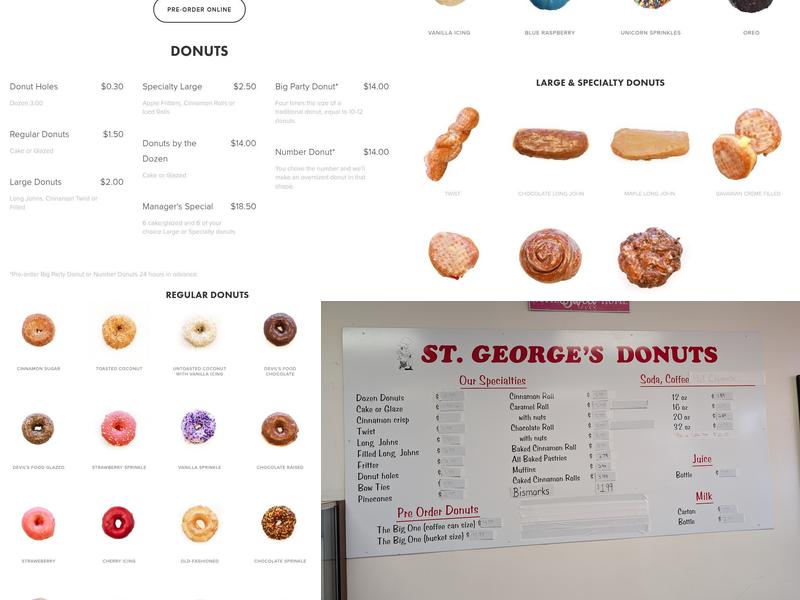 St. George's Donuts Menu