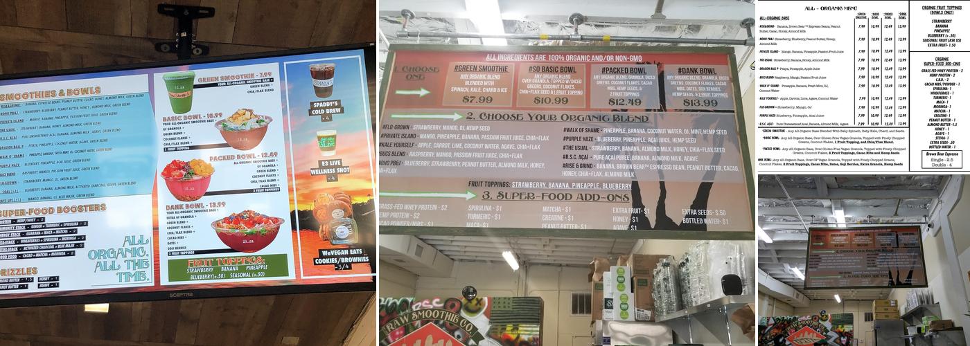 Raw Smoothie Co. Menu