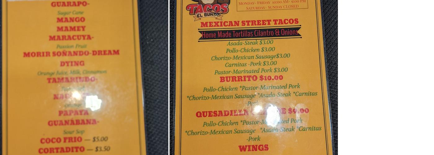 BorinCuba Juice And Food Bar Menu