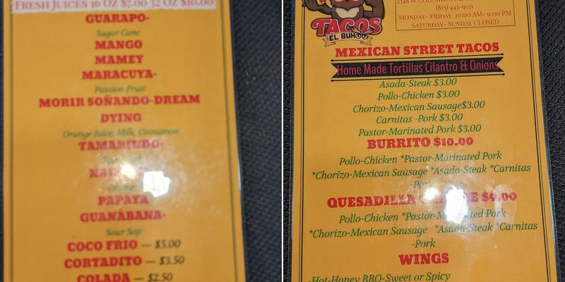 BorinCuba Juice And Food Bar Menu