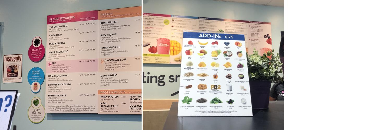 Planet Smoothie Menu