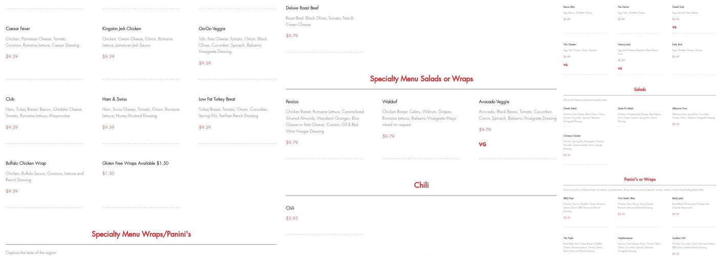 Froots Menu