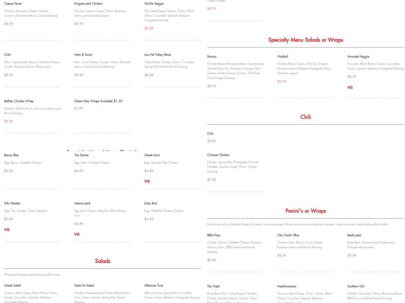 Froots Menu