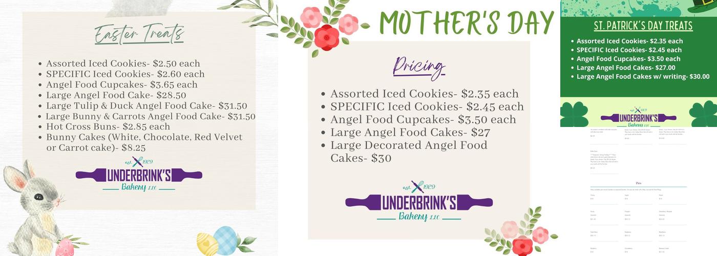 Underbrinks Bakery Menu