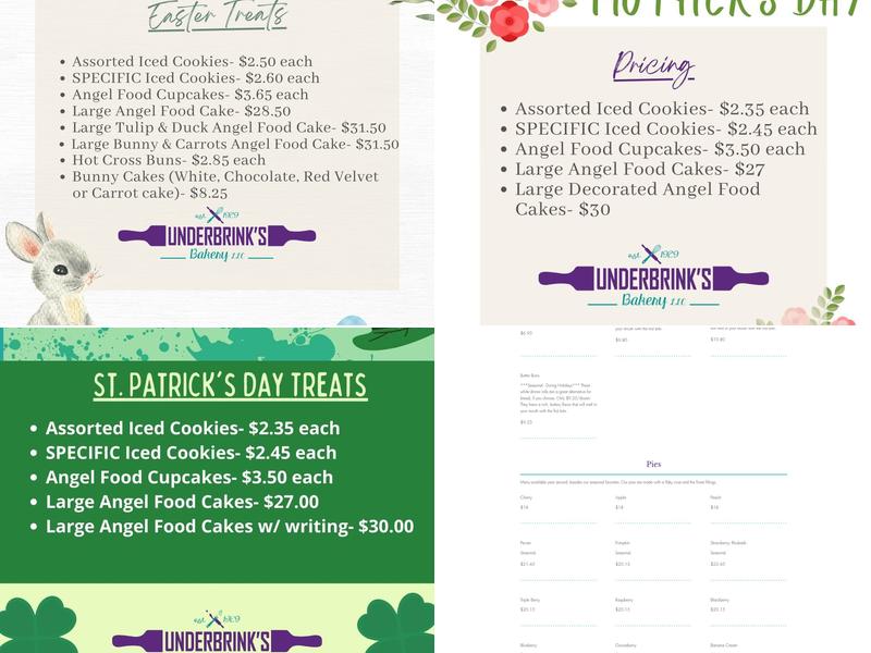 Underbrinks Bakery Menu