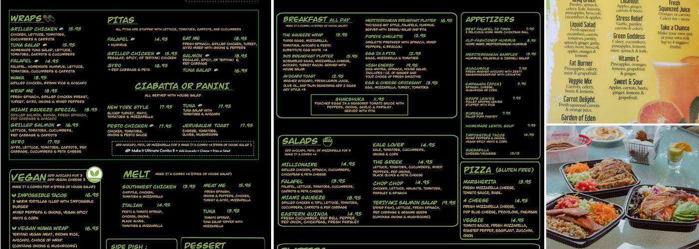 Miami Squeeze Menu