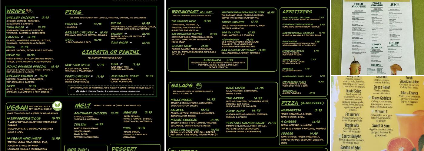 Miami Squeeze Menu