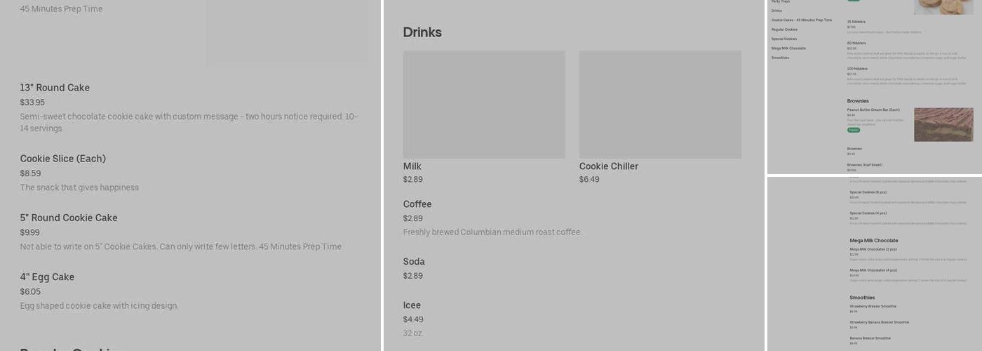 Mrs. Fields Cookies Menu