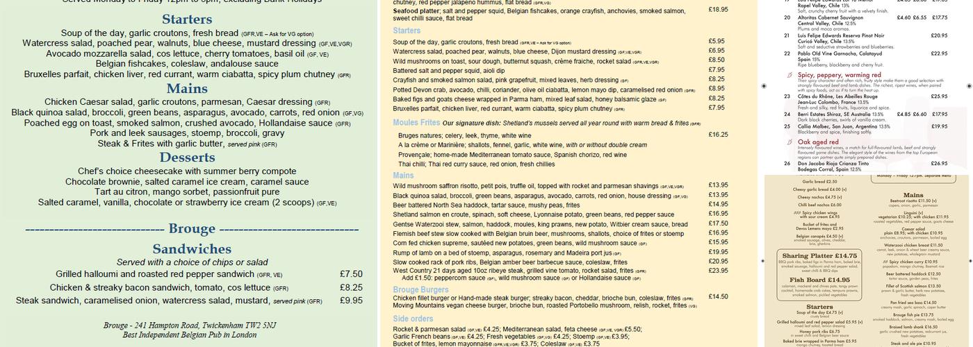 Brouge Gastropub Menu