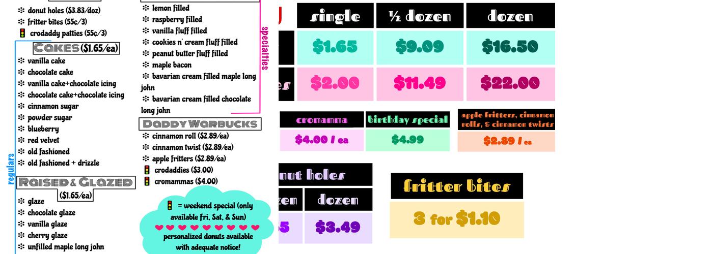 Big Daddys Donuts Menu
