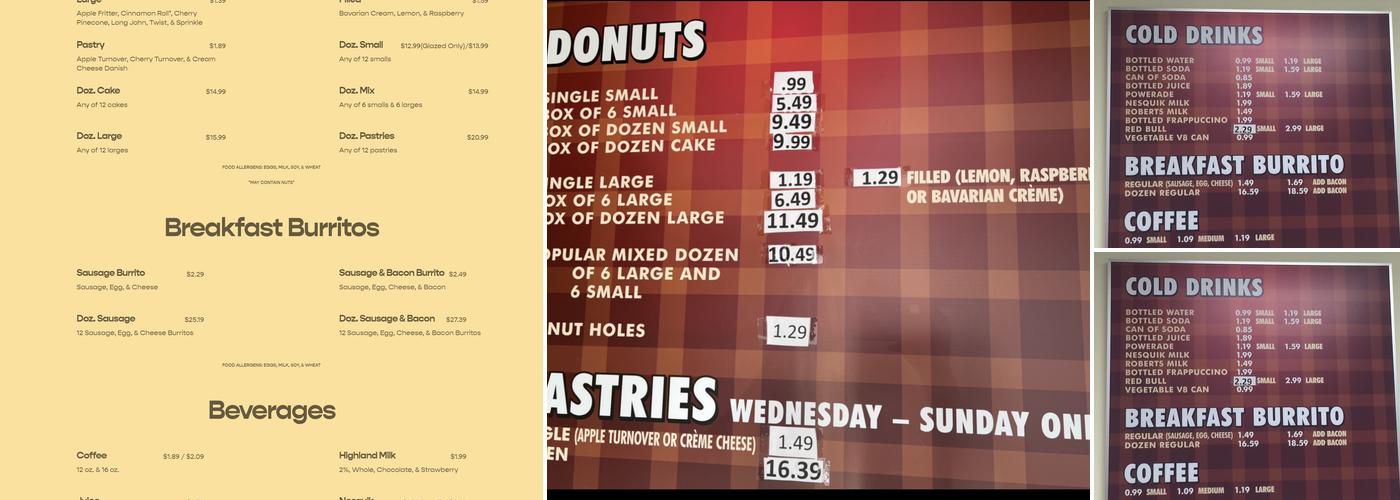 Yos Donuts Menu