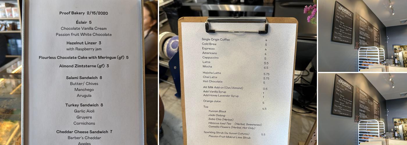 Proof Bakery Menu