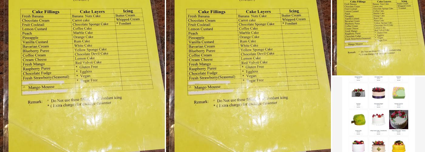 Diamond Bakery Menu