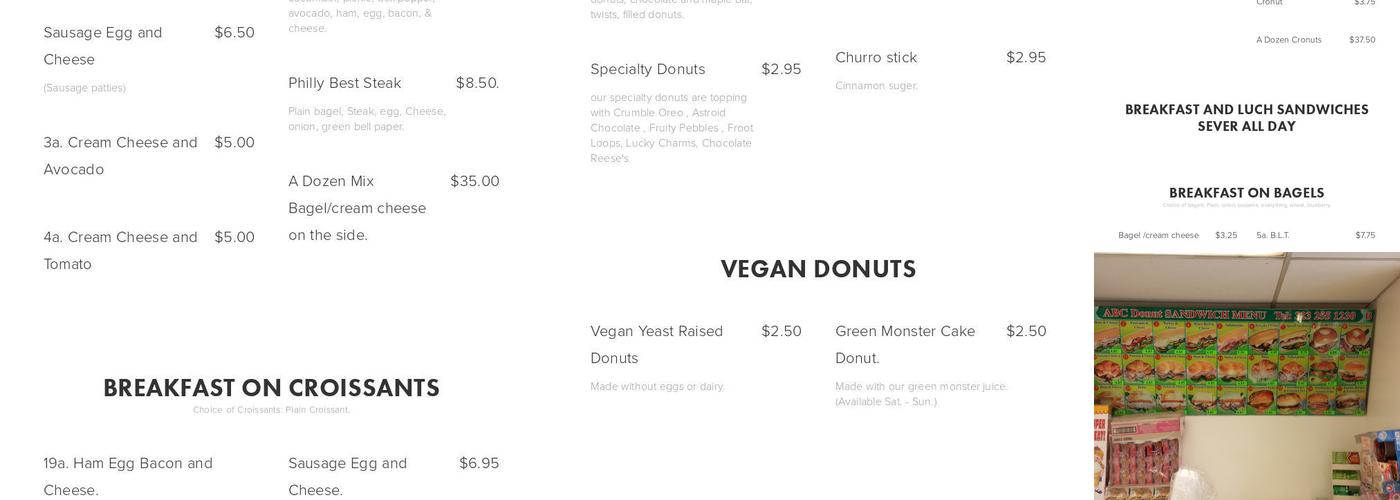 ABC Donuts Menu