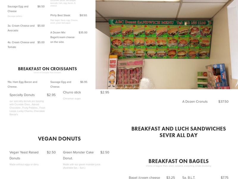 ABC Donuts Menu