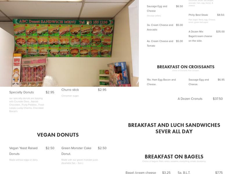 ABC Donuts Menu