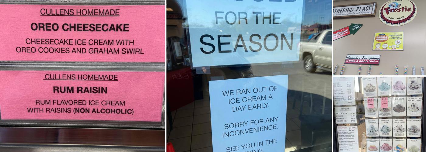 Cullens Ice Cream Menu