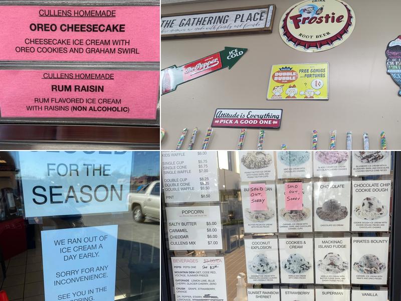 Cullens Ice Cream Menu