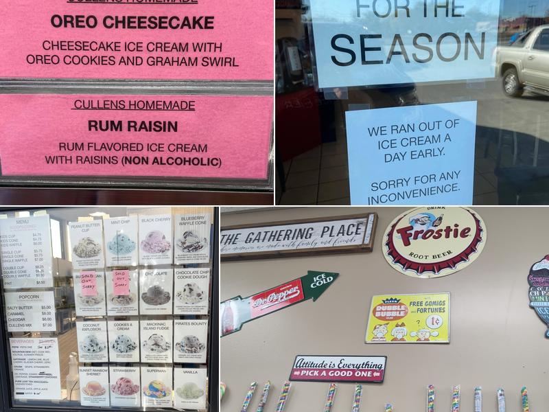 Cullens Ice Cream Menu