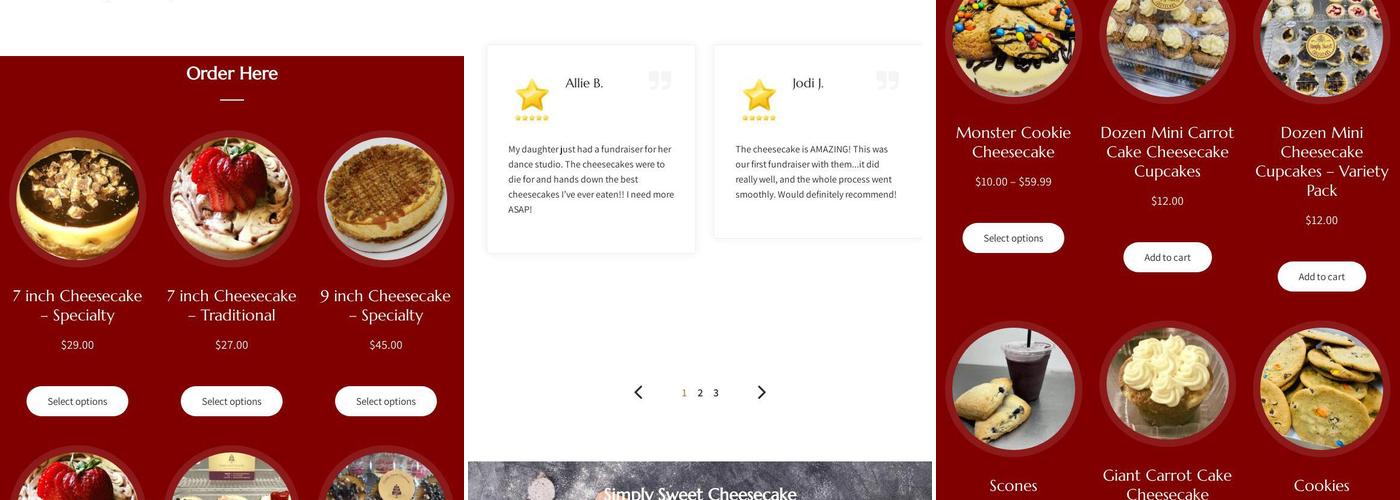 Simply Sweet Cheesecake Menu