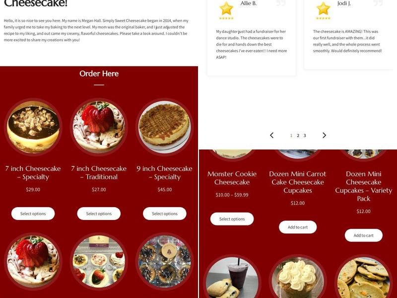 Simply Sweet Cheesecake Menu