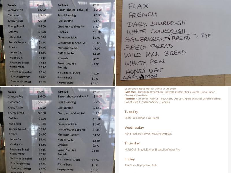 Aki's BreadHaus Menu