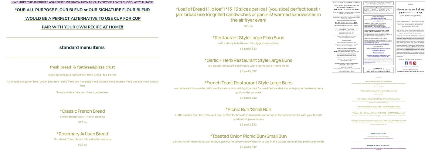 Clover Meadow Bakery Menu