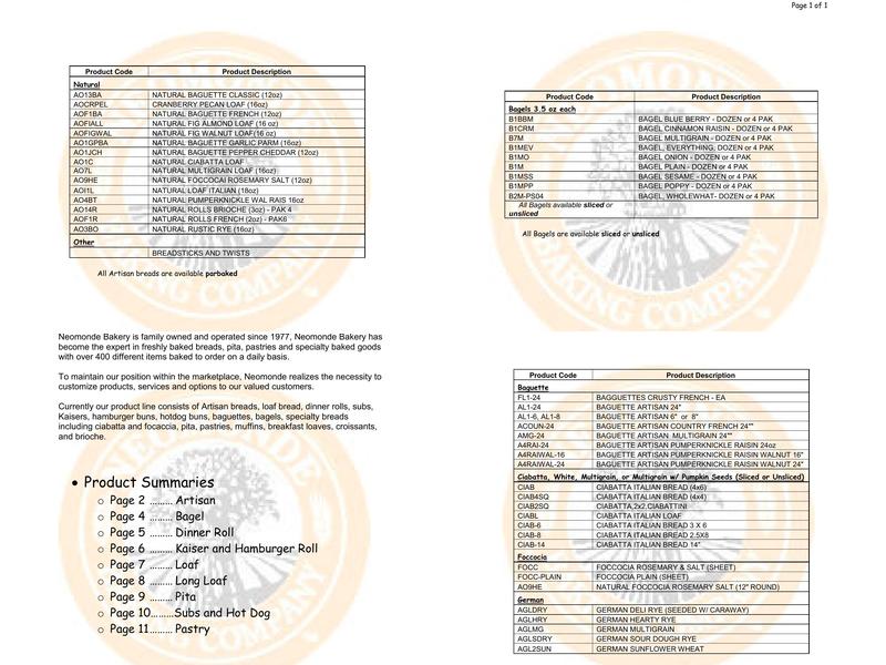 My Online Bakery Menu