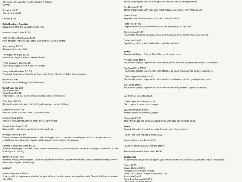 Schwartz Bakery Menu