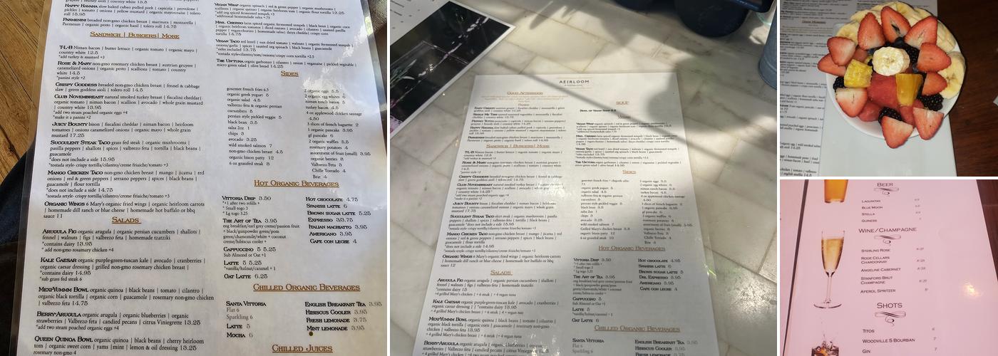 Aeirloom Bakery Menu