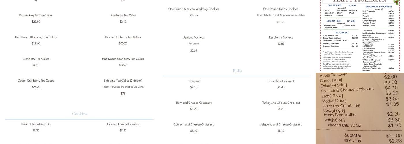 Martino's Bakery Menu
