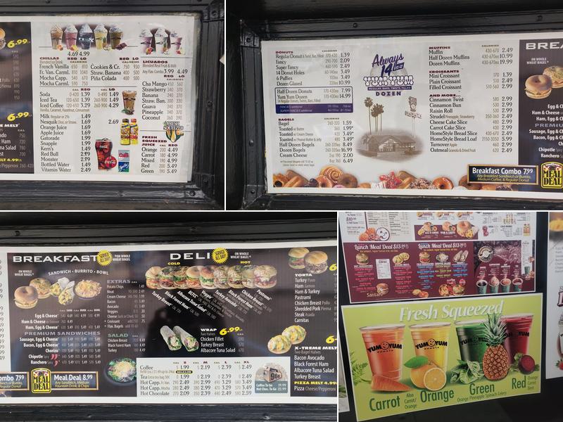 Yum Yum Donuts Menu