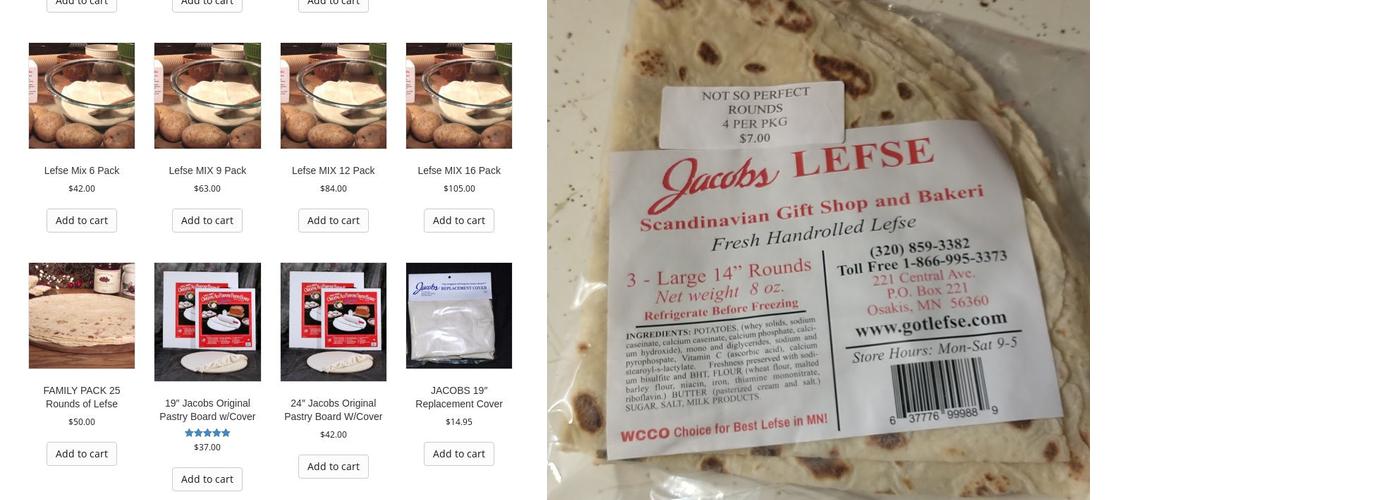 Jacobs Lefse Bakeri & Gifts Menu