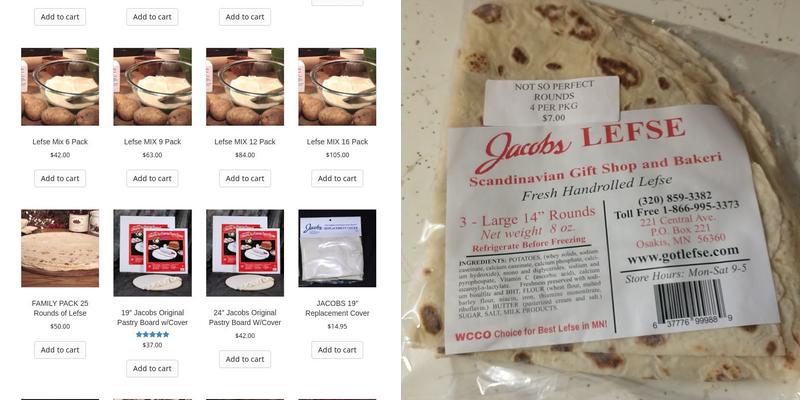 Jacobs Lefse Bakeri & Gifts Menu