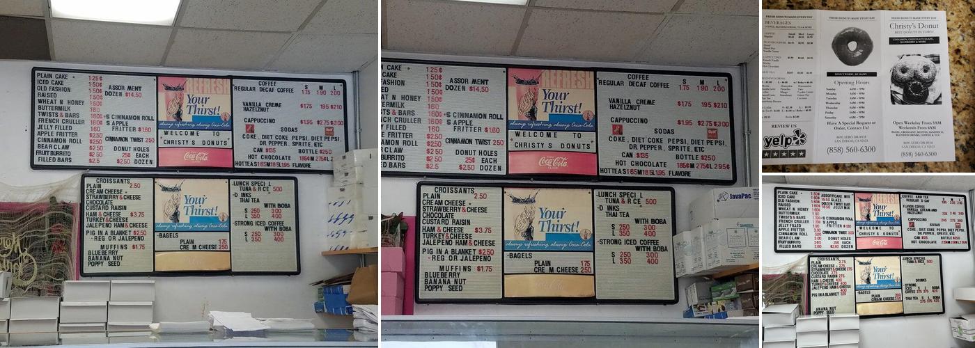 Christy's Donuts Menu