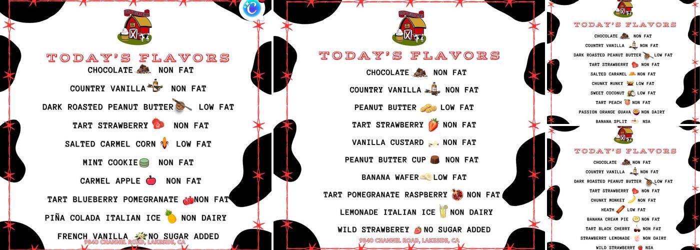 Yogurt Barn Menu
