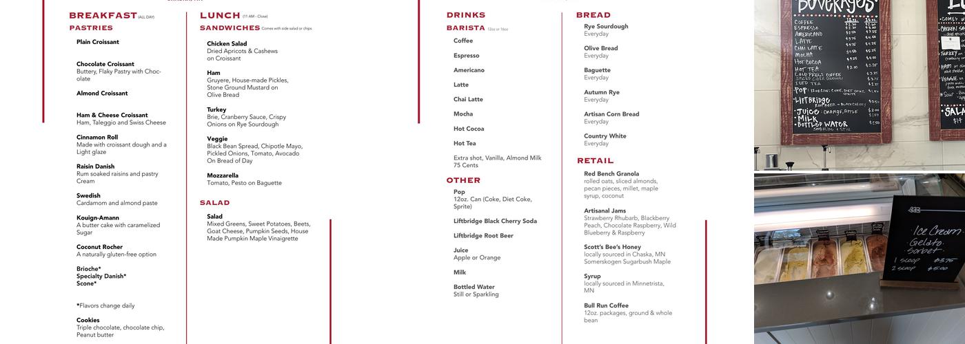 Red Bench Bakery Menu