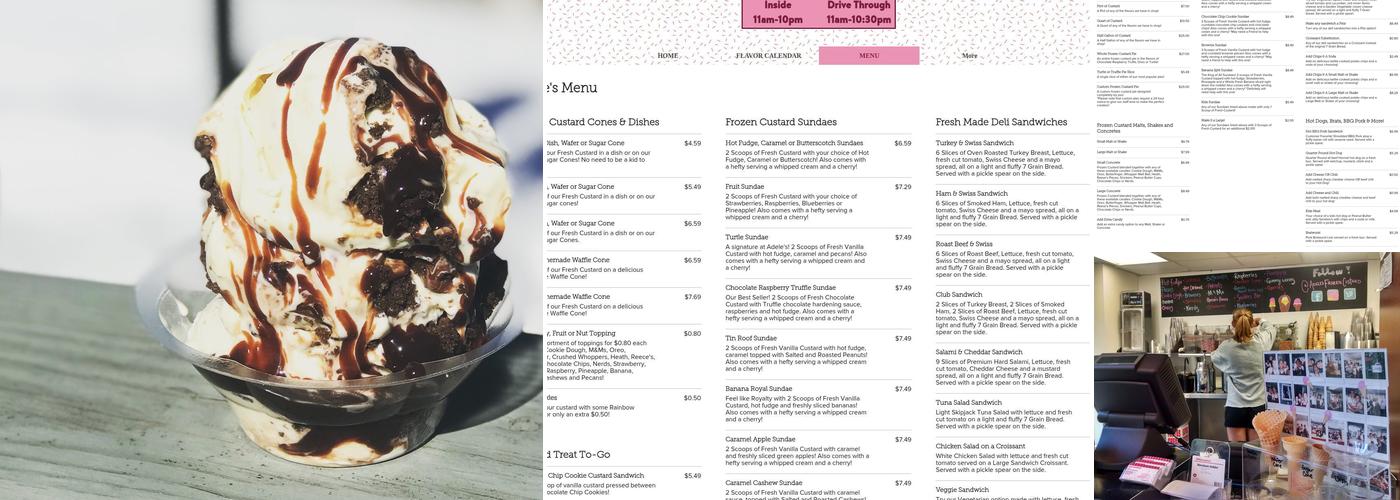 Adele's Frozen Custard Menu