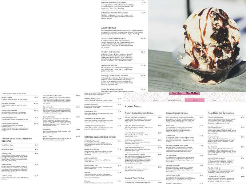 Adele's Frozen Custard Menu