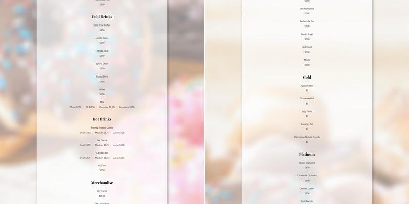 C H Donuts Menu