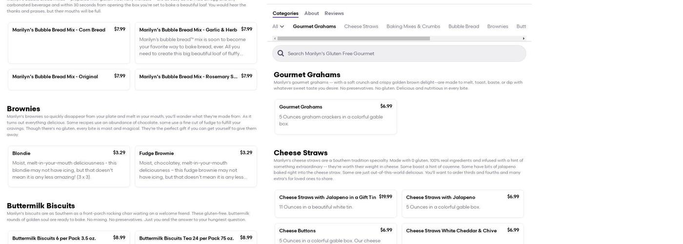 Marilyn's Gluten Free Gourmet Menu