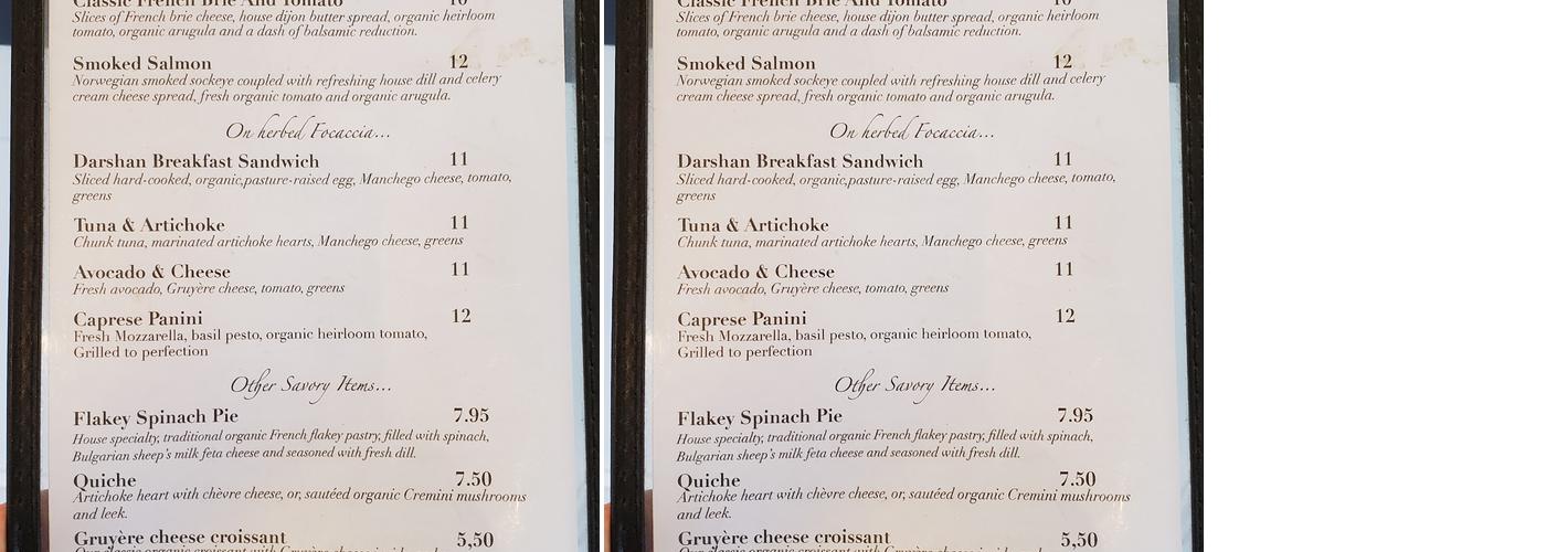 Darshan Bakery Menu