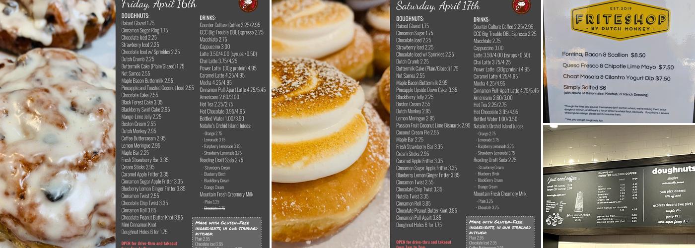 Dutch Monkey Doughnuts Menu